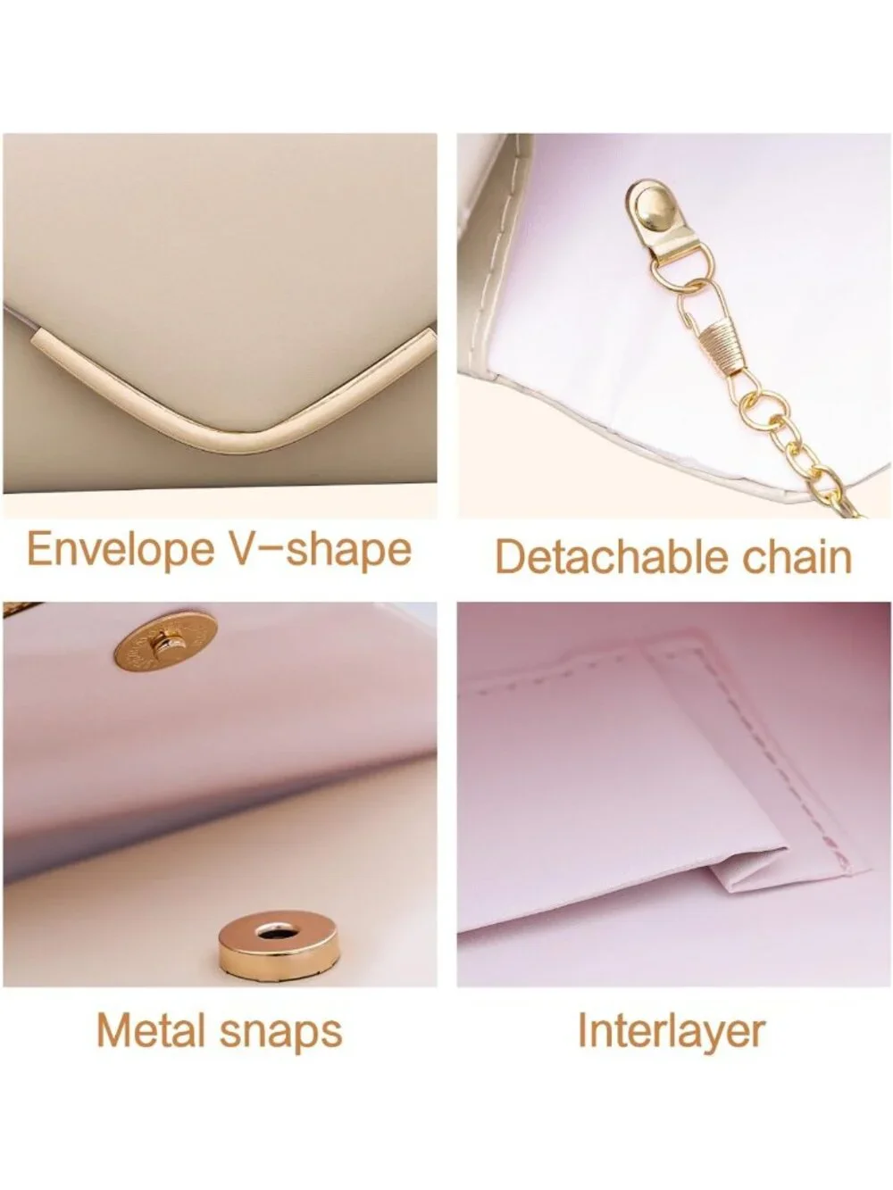 Trendy Vegan Leather Clutch Purse for Women, Evening Bag w/Chain, Wedding